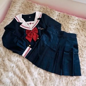 JK Japanese Women Sailor Uniform Cosplay School Blouse Pleated Skirt Cloth Set